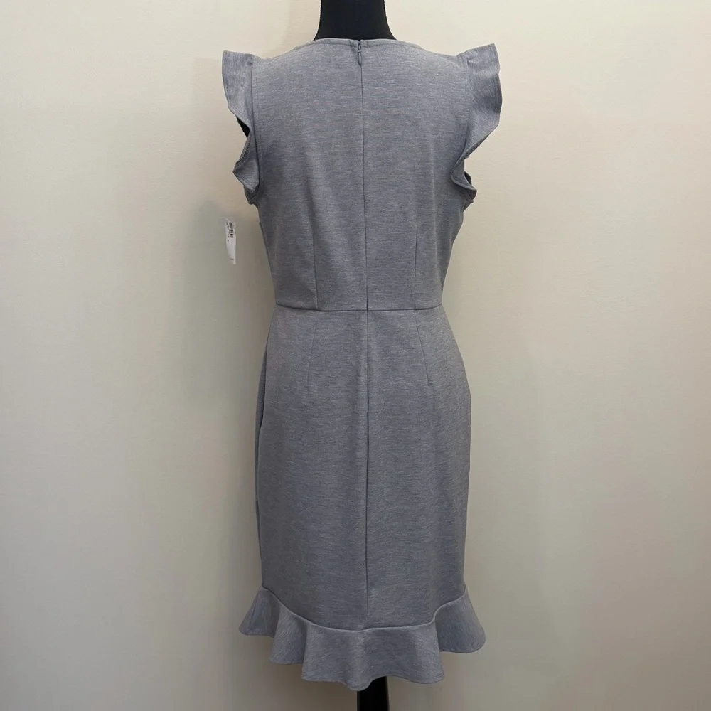 NWT Old Navy Gray Midi Dress Womens M Ruffle Sleeves Sheath Minimalist Stretch - Picture 5 of 11